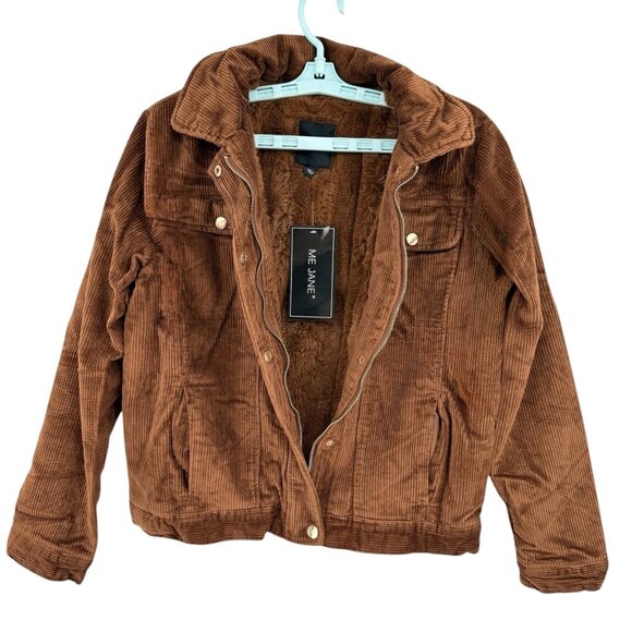 Me Jane Women's Faux Fur Lined Zip/Snap Button Brown Corduroy Jacket Large NWT - Picture 3 of 10